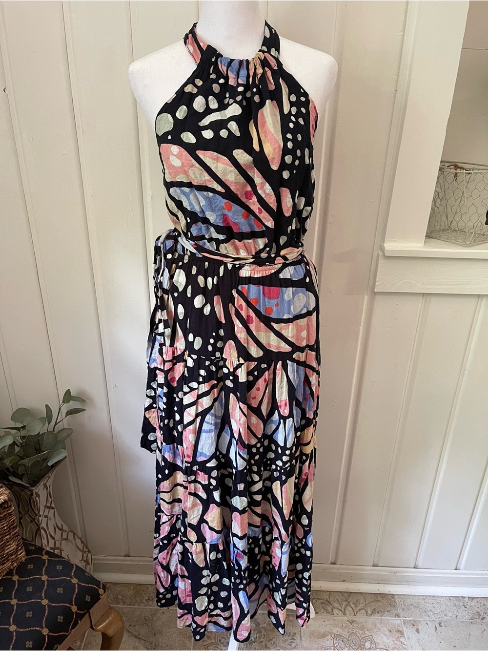 Fate Halter Butterfly Wing Print Maxi